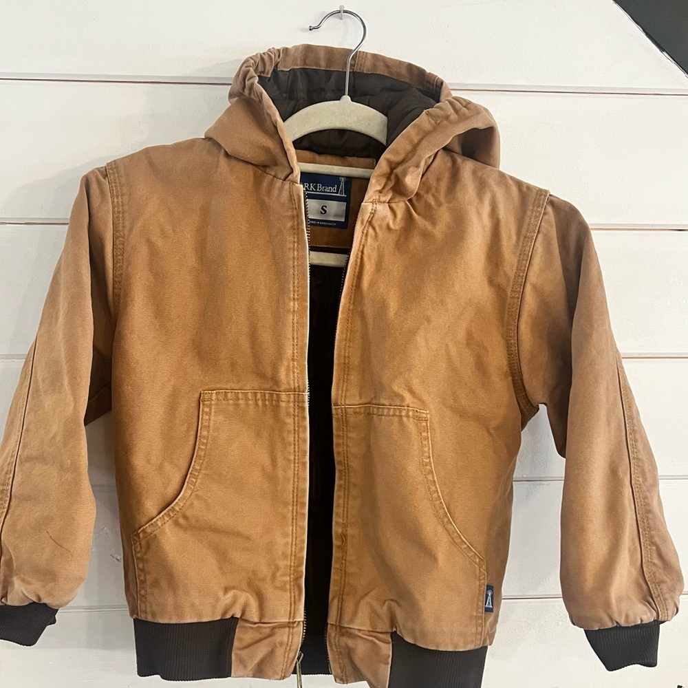 Vintage RK Boys denim khaki puffer work coat heavy duty Sz 7/8
